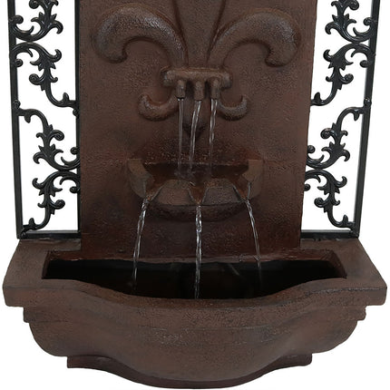 Sunnydaze French Lily Outdoor Wall Water Fountain, with Electric Submersible Pump, 33 Inch Tall