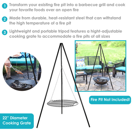 Sunnydaze Tripod Grilling Set with Cooking Grate, 22 Inch Diameter
