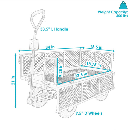 Sunnydaze Heavy-Duty Steel Dump Utility Garden Cart with Removable Sides, 400 Pound Capacity
