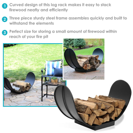 Sunnydaze Curved Black Steel Outdoor Firewood Log Rack, Multiple Sizes