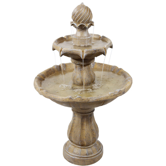 Sunnydaze Two Tier Solar with Battery Backup Outdoor Water Fountain, Earth Finish, 35 Inch Tall