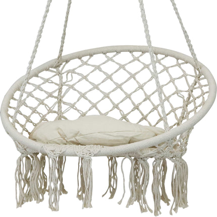 Sunnydaze Hammock Chair Bohemian Macrame Hanging Netted Swing with Seat Cushion and Tassels - Mounting Hardware Included - Indoor or Outdoor Use