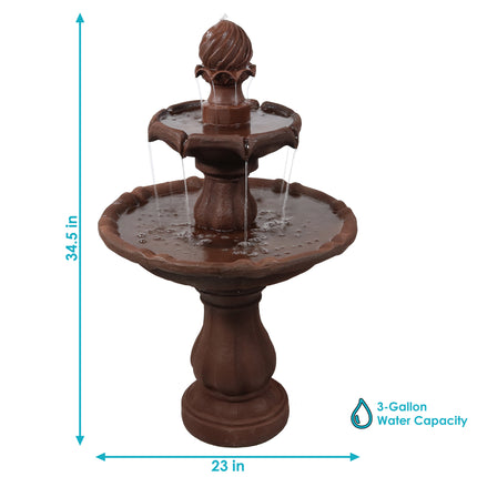 Sunnydaze Two Tier Solar Outdoor Water Fountain with Battery Backup, Rust Finish, 35 Inch Tall