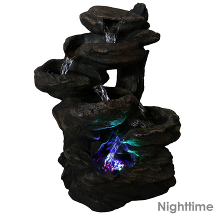 Sunnydaze Staggered Rock Falls Tabletop Fountain with LED Lights, 11 Inch Wide x 13.5 Inch Tall