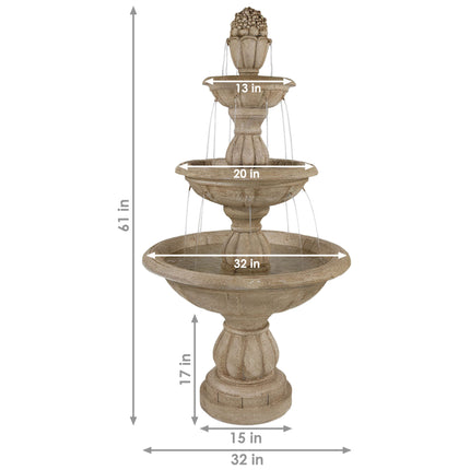 Sunnydaze 3-Tier Cornucopia Outdoor Water Fountain, 61 Inch Tall