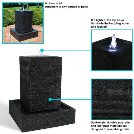 Sunnydaze Large Pillar Outdoor Water Fountain with LED Lights, 40-Inch Tall
