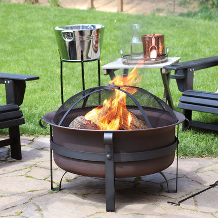 Sunnydaze Bronze Cauldron Outdoor Fire Pit - 29 Inch Steel Bonfire Wood Burning Patio & Backyard Firepit