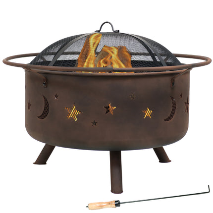 Sunnydaze 30 Inch Cosmic Fire Pit with Cooking Grill and Spark Screen