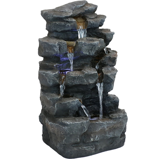 Sunnydaze Grotto Falls Water Fountain with LED Lights, 24-Inch