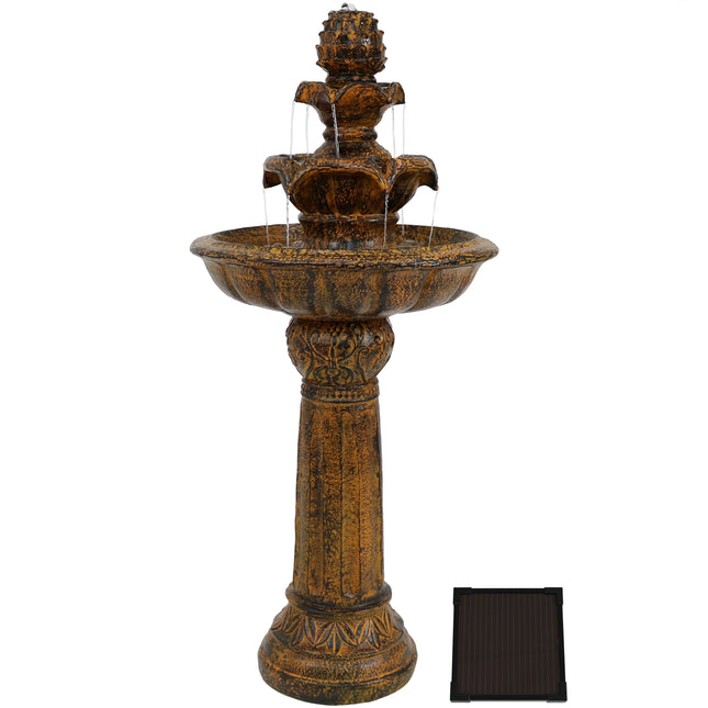 Sunnydaze Ornate Elegance Tiered Outdoor Solar with Battery Backup Water Fountain with LED Light, 42-Inch