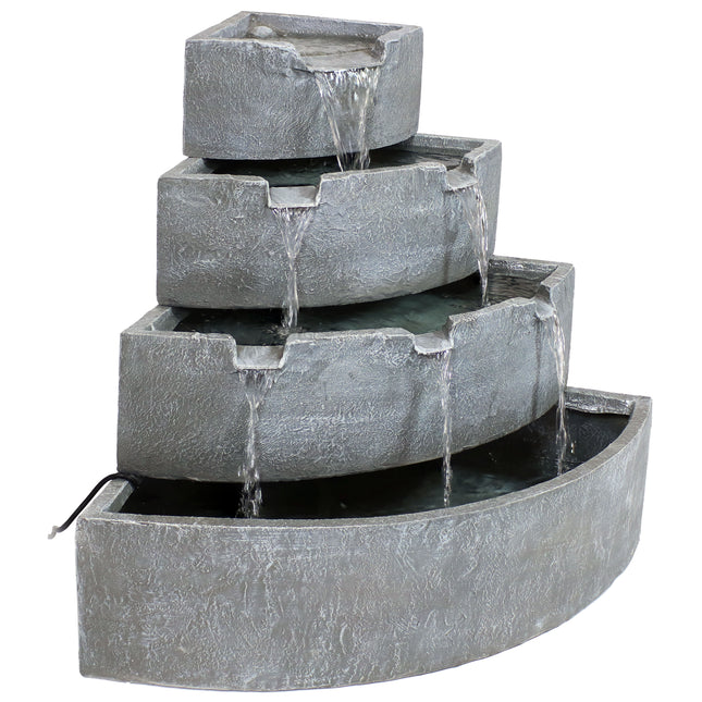 Sunnydaze 4-Tier Grey Outdoor Corner Waterfall Fountain, 32-Inch Tall