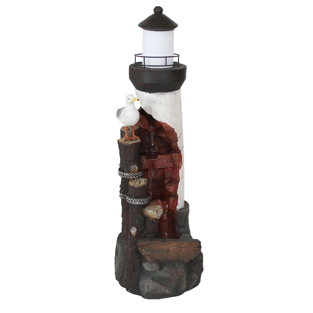 Sunnydaze Gull's Cove Outdoor Lighthouse Water Fountain with LED Light, 36-Inch