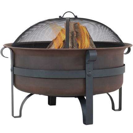 Sunnydaze Bronze Cauldron Outdoor Fire Pit - 29 Inch Steel Bonfire Wood Burning Patio & Backyard Firepit