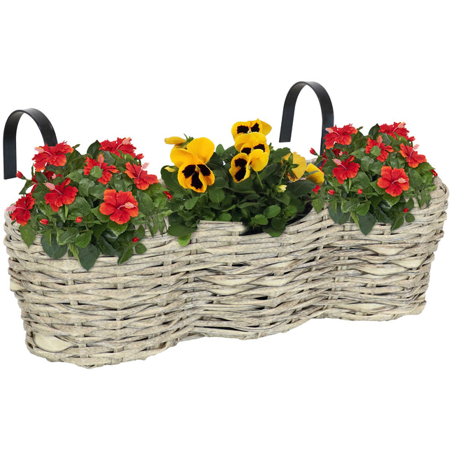 Sunnydaze Round Polyrattan Over-the-Rail Tri-Planter - Multiple Colors