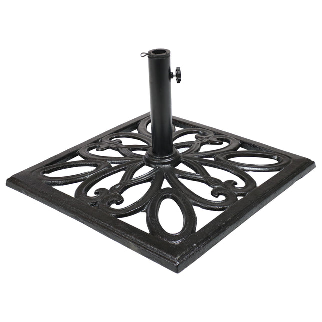 Sunnydaze Cast Iron Black Finish Heavy-Duty Umbrella Base with Imperial Geometric Design, 22-Inch Square