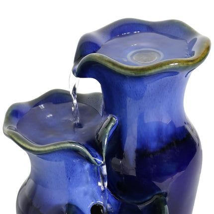 Sunnydaze Tiered Blue Ceramic Glazed Pitchers Indoor Tabletop Fountain, 11-Inch