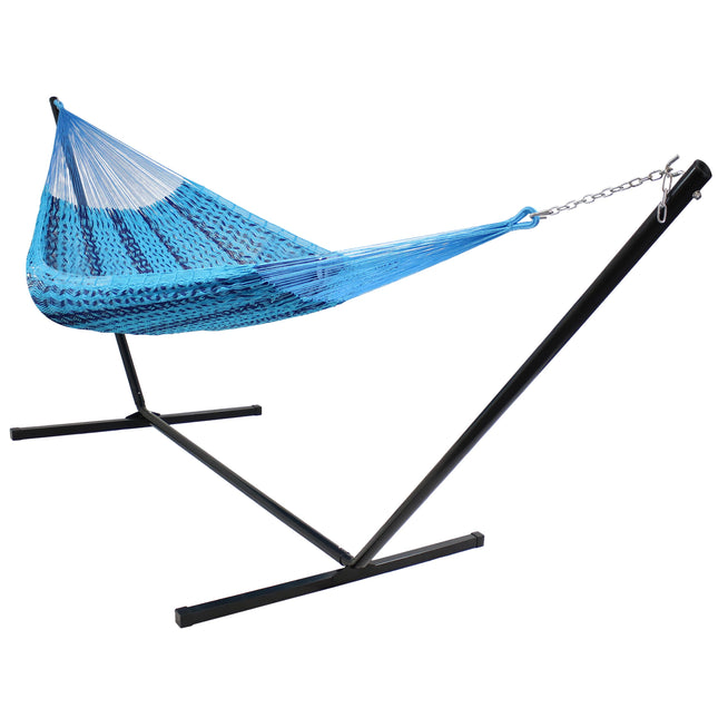 Sunnydaze Hand-Woven XXL Thick Cord Mayan Family Hammock with 15 Foot Stand, 400 Pound Capacity