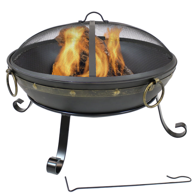 Sunnydaze Victorian Steel Outdoor Wood Burning Fire Bowl, 25-Inch Diameter