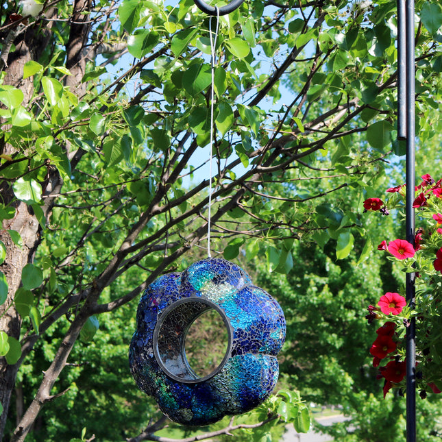 Sunnydaze Indigo Flower Fly-Through Hanging Outdoor Bird Feeder, 9-Inch
