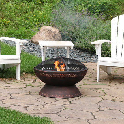 Sunnydaze Chalice Steel Outdoor Wood Burning Fire Pit with Copper Finish, 25-Inch Diameter