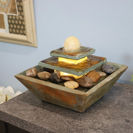 Sunnydaze Ascending Slate Tabletop Water Fountain with LED Light