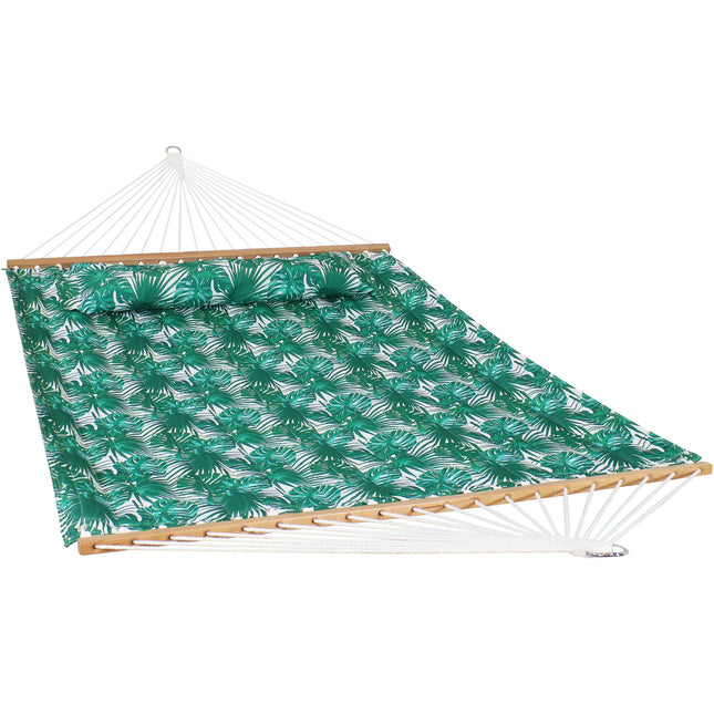Sunnydaze 2-Person Quilted Printed Fabric Spreader Bar Hammock and Pillow - Tropical Prints