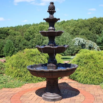 Sunnydaze 4-Tier Grand Courtyard Outdoor Water Fountain, Dark Chestnut, with Electric Pump, 80 Inch Tall
