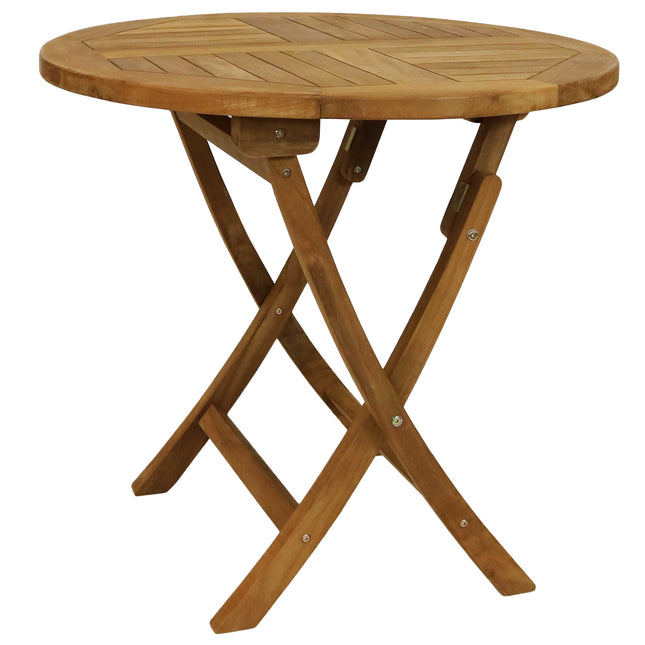Sunnydaze Round Folding Solid Teak Outdoor Dining Table - 31-Inch - Light Wood Stain Finish