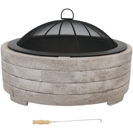 Sunnydaze Large Faux Stone Wood-Burning Fire Pit Ring with Steel Fire Bowl and Spark Screen, 35-Inch Diameter