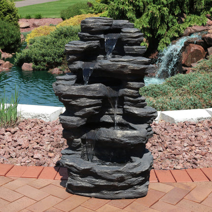 Sunnydaze Rock Falls Electric Waterfall Fountain with LED Lights, 39 Inch Tall