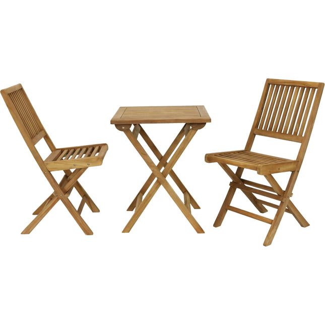 Sunnydaze Nantasket 3-Piece Solid Teak Outdoor Folding Bistro Set - 2 Chairs and 1 Table - Light Wood Stain Finish