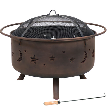 Sunnydaze 30 Inch Cosmic Fire Pit with Cooking Grill and Spark Screen