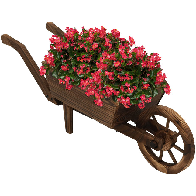 Sunnydaze Wooden Decorative Wheelbarrow Planter, for Patio, Lawn and Garden - 35 x 10 x 11 Inches