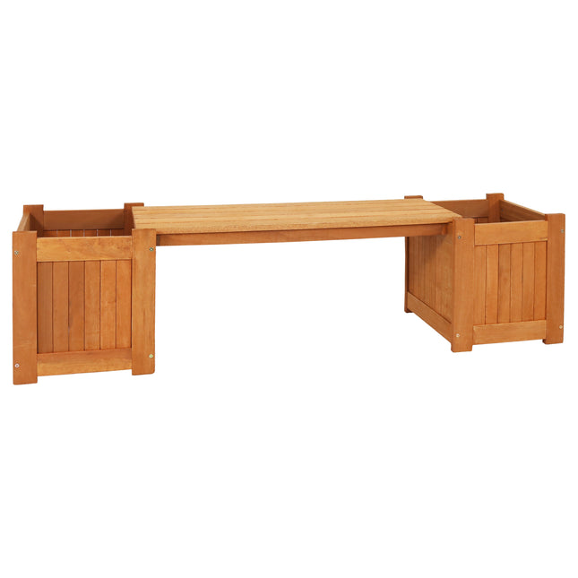 Sunnydaze Meranti Wood Outdoor Planter Box Bench with Teak Oil Finish, 68-Inch
