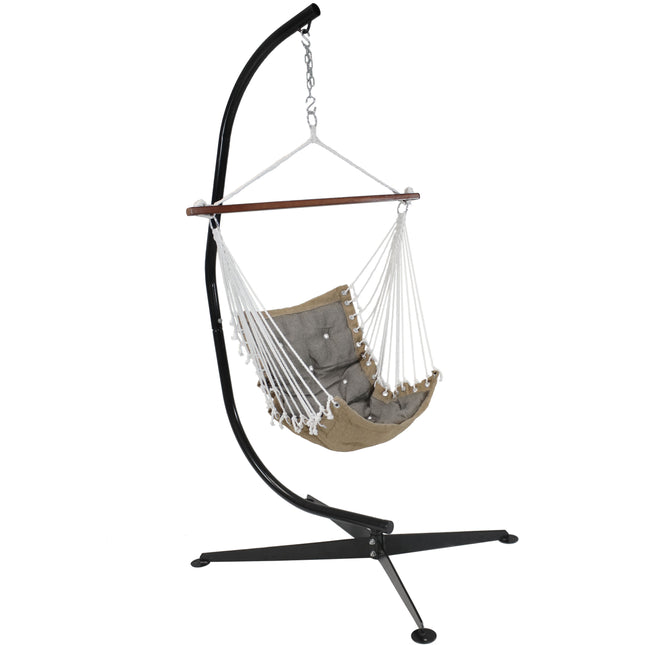 Sunnydaze Tufted Victorian Hammock Swing and C-Stand Combo for Outdoor Use, 300-Pound Weight Capacity