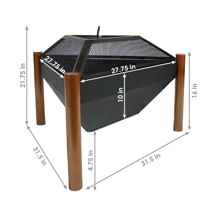 Sunnydaze Outdoor Wood Burning Steel Triangle Fire Pit and Side Table, 31-Inch