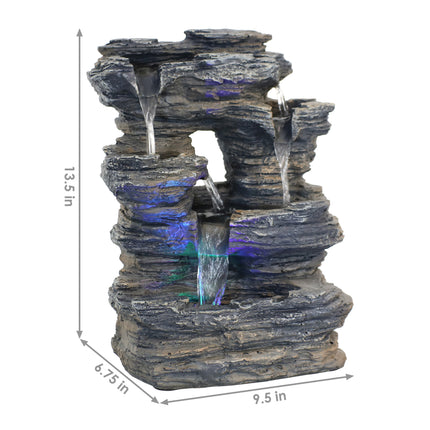 Sunnydaze Five Stream Rock Cavern Tabletop Fountain with Multi-Colored LED Lights