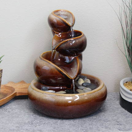 Sunnydaze Tiered Vessels Indoor Ceramic Tabletop Water Fountain, 10-Inch