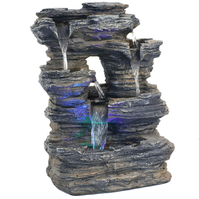 Sunnydaze Five Stream Rock Cavern Tabletop Fountain with Multi-Colored LED Lights
