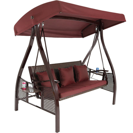 Sunnydaze Deluxe Steel Frame Cushioned Garden Swing with Canopy and Side Tables, 3-Person, for Patio or Yard