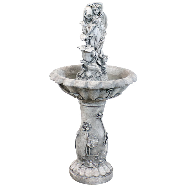Sunnydaze Fairy Flower Solar with Battery Backup Outdoor Water Fountain, 42.5 Inches Tall