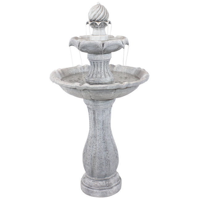 Sunnydaze 2-Tier Arcade Solar with Battery Backup Outdoor Water Fountain with LED Light, White Finish, 45 Inch Tall