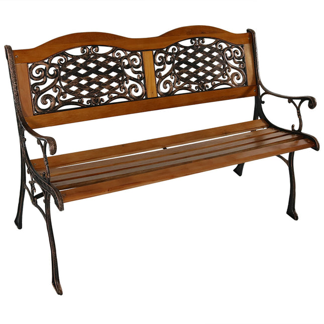 Sunnydaze 2-Person Outdoor Bench, Cast Iron and Wood with Ivy Crossweave Design, 49-Inch