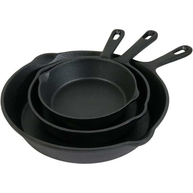 Sunnydaze 3-Piece Cast Iron Skillet, Fry Pan Set, Pre-Seasoned