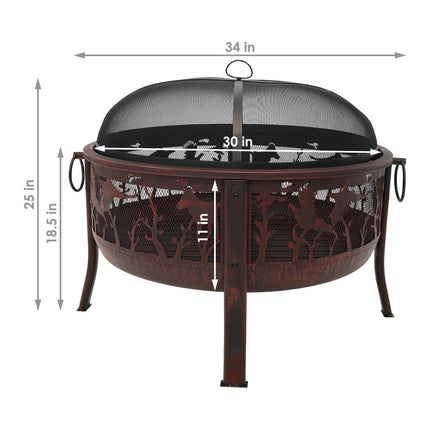 Sunnydaze Pheasant Hunting Fire Pit, 30-Inch Diameter, with Spark Screen