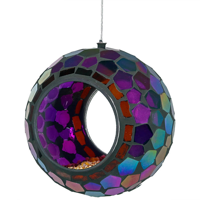 Sunnydaze Round Mosaic Glass Hanging Bird Feeder, 6-Inch