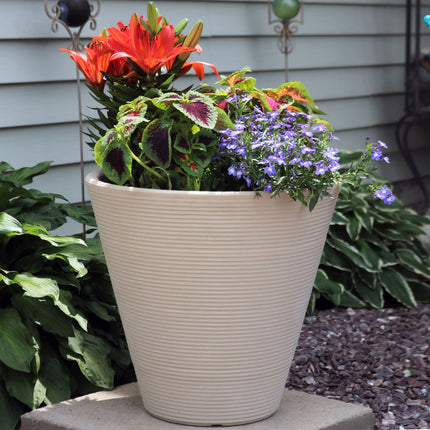 Sunnydaze Walter Ribbed Cone Indoor/Outdoor Planter Pot, Antique White Finish, 16-Inch Diameter