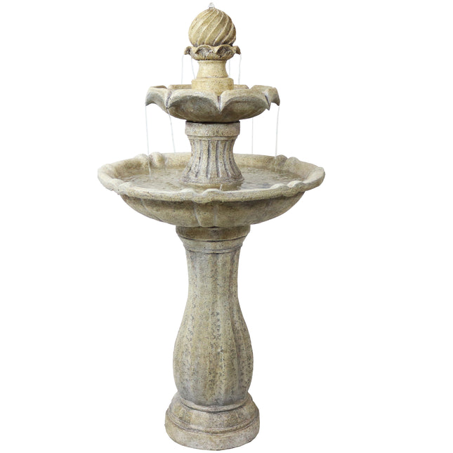 Sunnydaze 2-Tier Arcade Solar with Battery Backup Outdoor Water Fountain with LED Light, Earth Finish, 45 Inch Tall