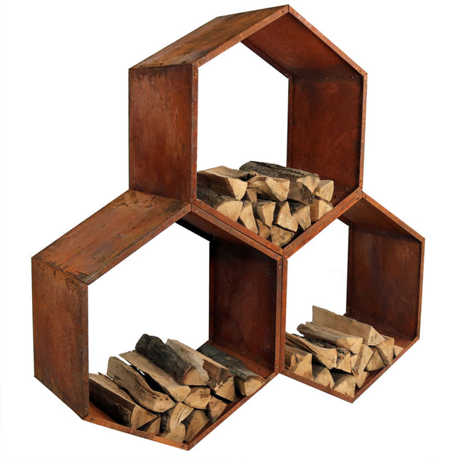 Sunnydaze 30-Inch Hexagon Rustic Honeycomb Firewood Log Rack