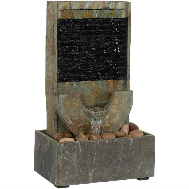 Sunnydaze Half Moon Slate Indoor Tabletop Water Fountain, 16 Inch Tall